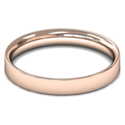 14ct Rose Gold 3mm Light Weight Flat Court Wedding Ring