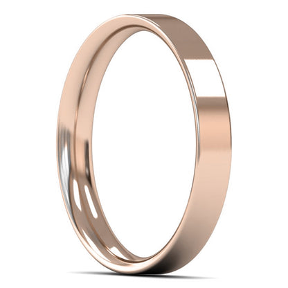 18ct Rose Gold 3mm Light Weight Flat Court Wedding Ring