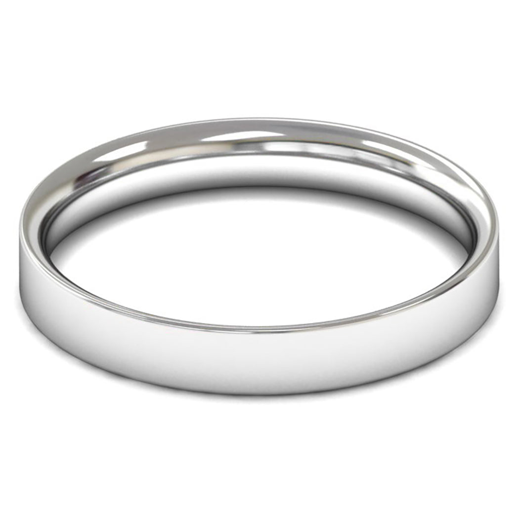 18ct White Gold 3mm Light Weight Flat Court Wedding Ring