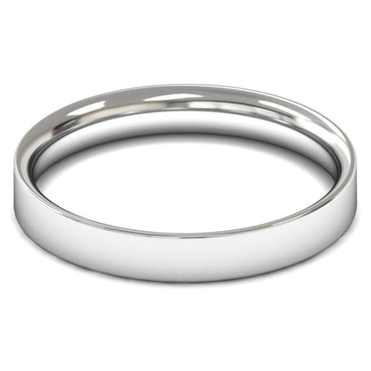 18ct White Fairtrade Gold 3mm Light Weight Flat Court Wedding Ring