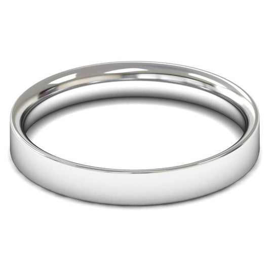 18ct White Fairtrade Gold 3mm Light Weight Flat Court Wedding Ring