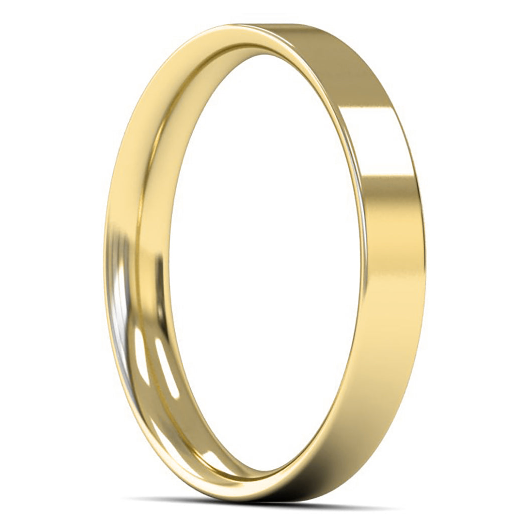18ct Yellow Gold 3mm Light Weight Flat Court Wedding Ring