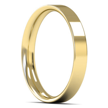 18ct Yellow Gold 3mm Light Weight Flat Court Wedding Ring
