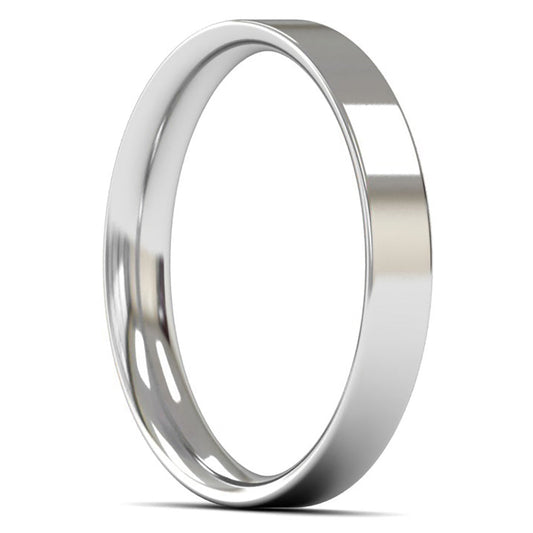 9ct White Gold 3mm Light Weight Flat Court Wedding Ring
