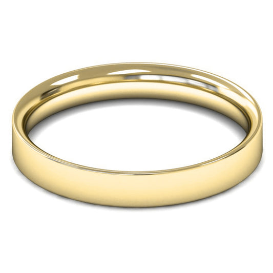 9ct Yellow Fairtrade Gold 3mm Light Weight Flat Court Wedding Ring