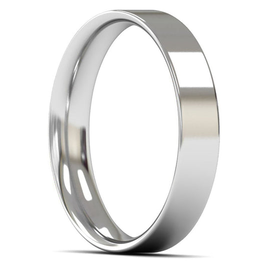 9ct White Gold 4mm Light Weight Flat Court Wedding Ring
