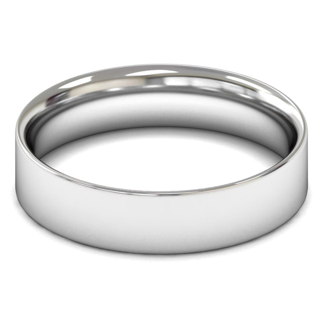 18ct White Fairtrade Gold 5mm Light Weight Flat Court Wedding Ring