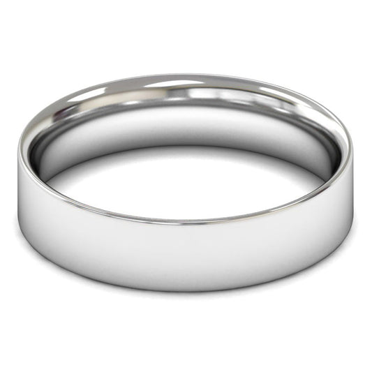 9ct White Fairtrade Gold 5mm Light Weight Flat Court Wedding Ring