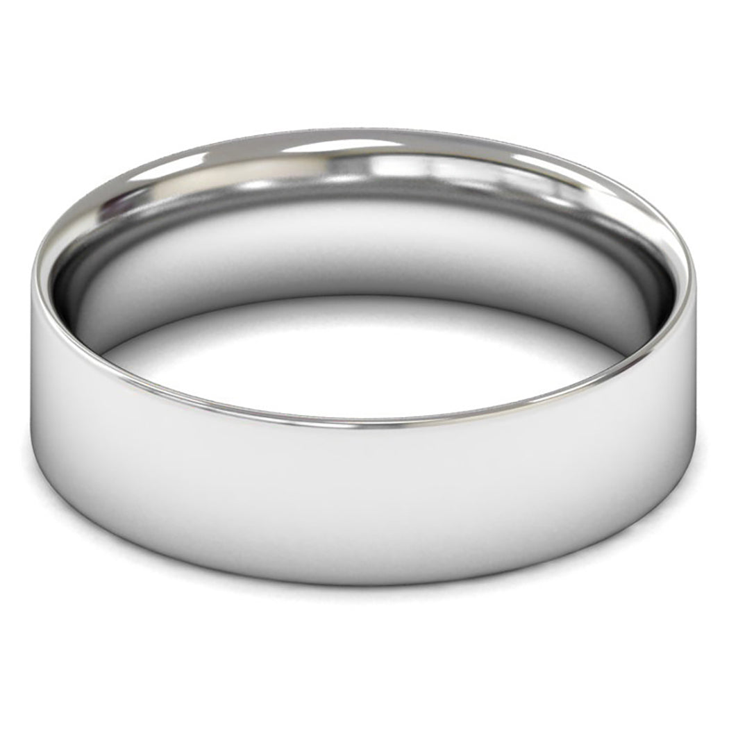 14ct White Fairtrade Gold 6mm Light Weight Flat Court Wedding Ring