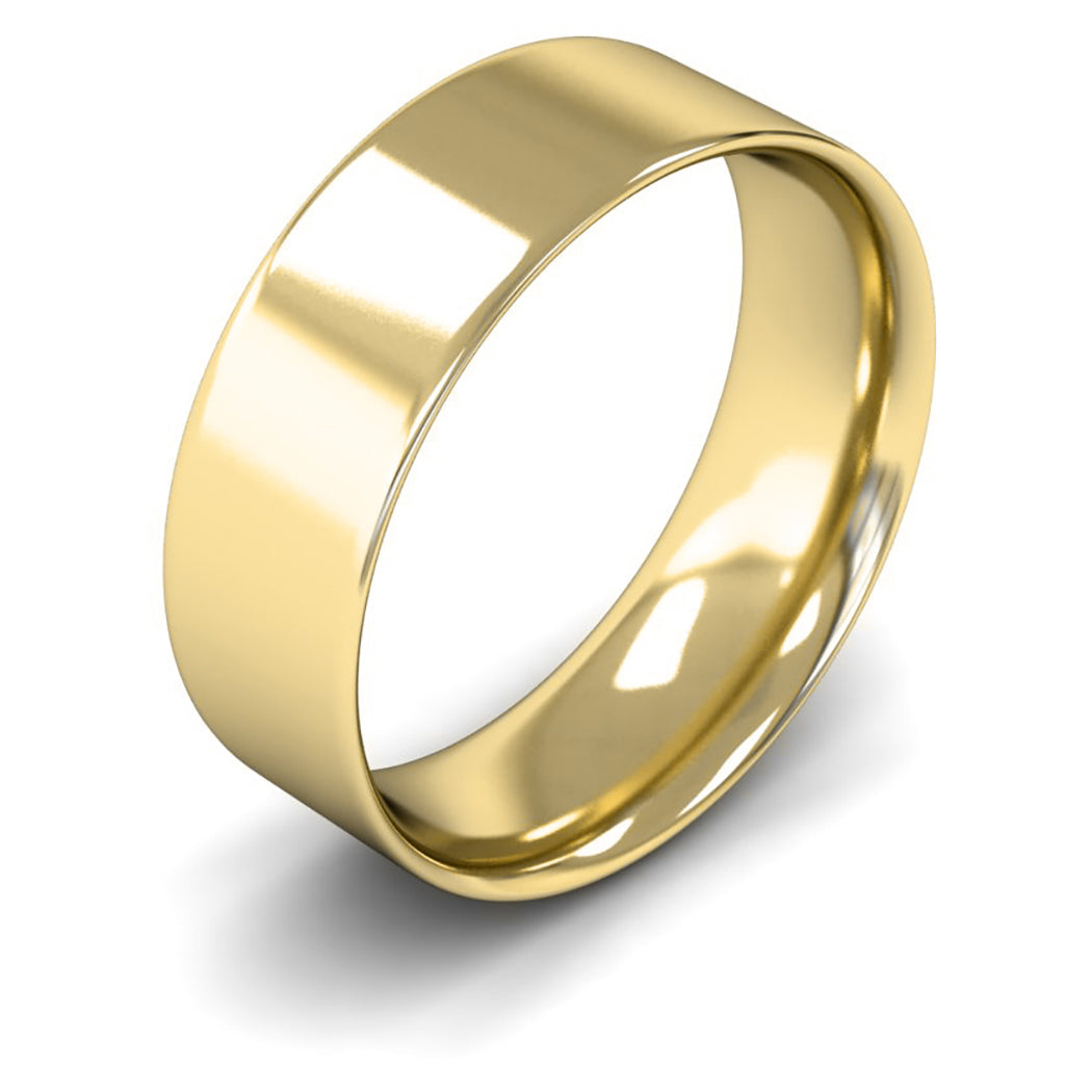 18ct Yellow Fairtrade Gold 7mm Light Weight Flat Court Wedding Ring