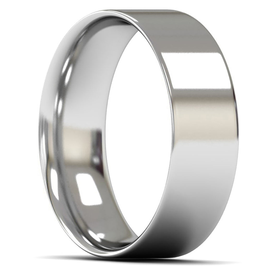 9ct White Fairtrade Gold 7mm Light Weight Flat Court Wedding Ring