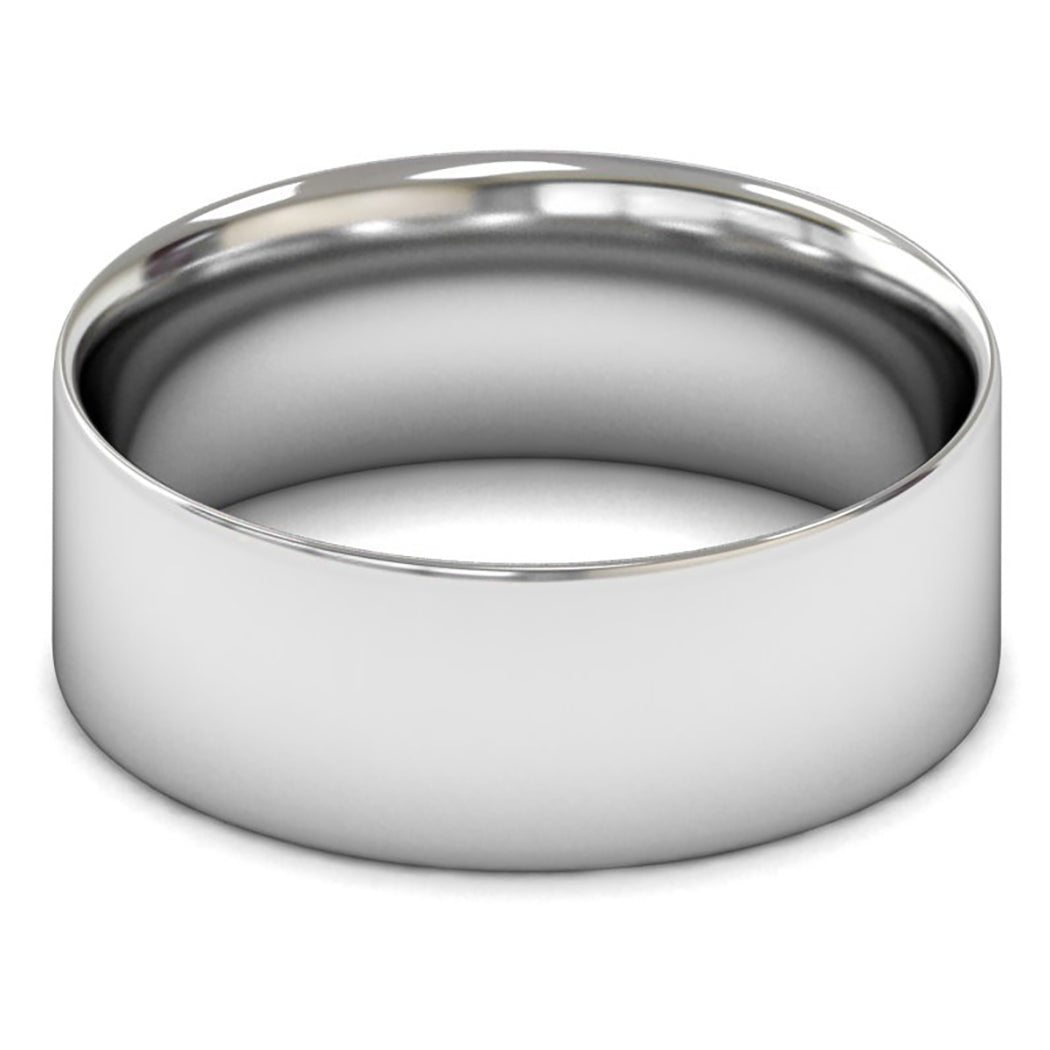 14ct White Gold 8mm Light Weight Flat Court Wedding Ring