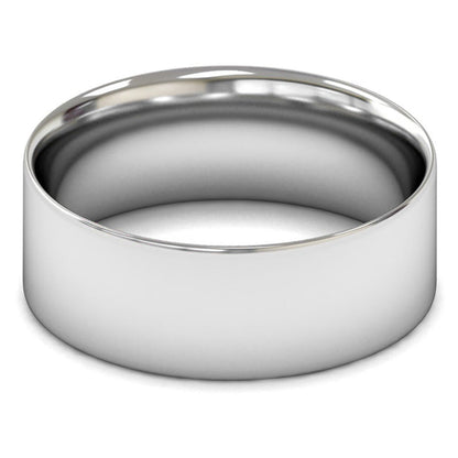 14ct White Fairtrade Gold 8mm Light Weight Flat Court Wedding Ring