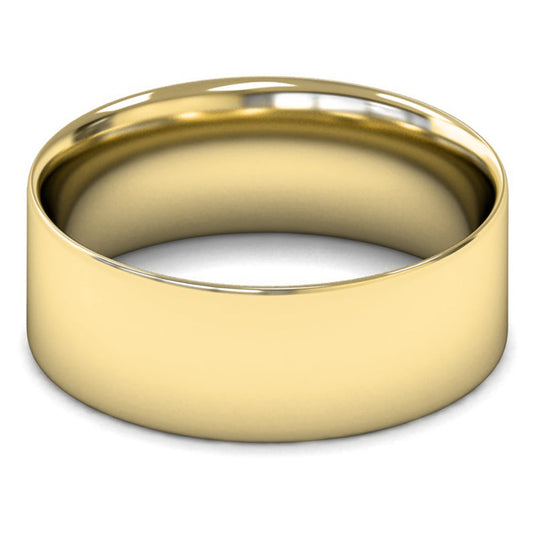 18ct Yellow Fairtrade Gold 8mm Light Weight Flat Court Wedding Ring