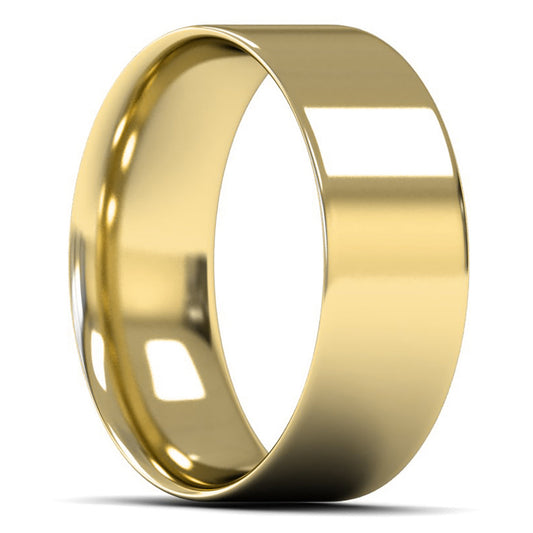 9ct Yellow Gold 8mm Light Weight Flat Court Wedding Ring