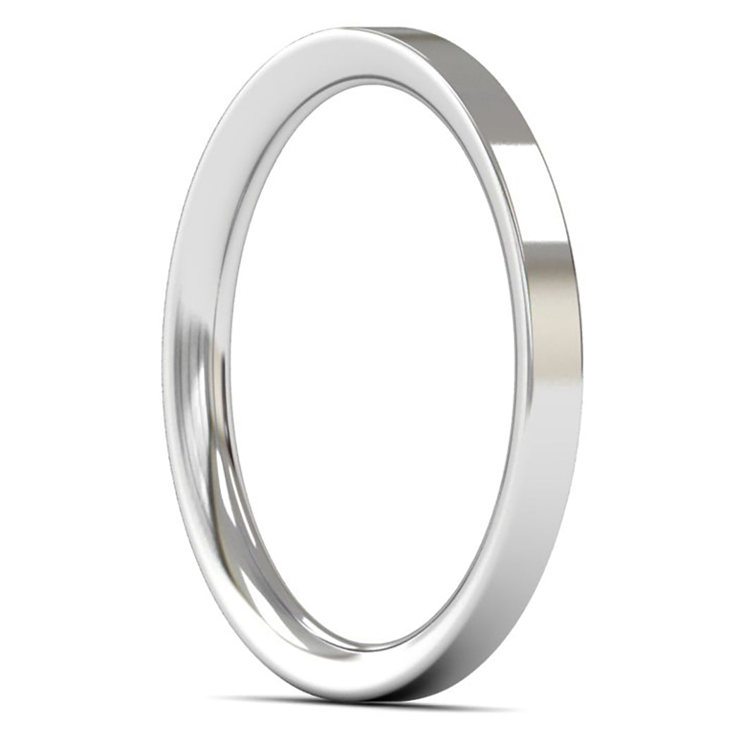 14ct White Gold 2mm Medium Weight Flat Court Wedding Ring
