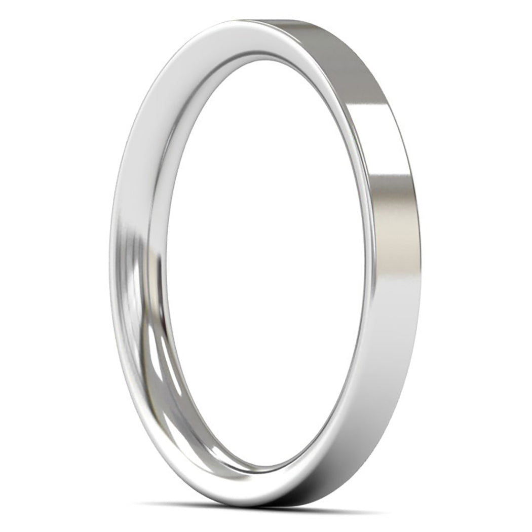 14ct White Fairtrade Gold 2.5mm Medium Weight Flat Court Wedding Ring