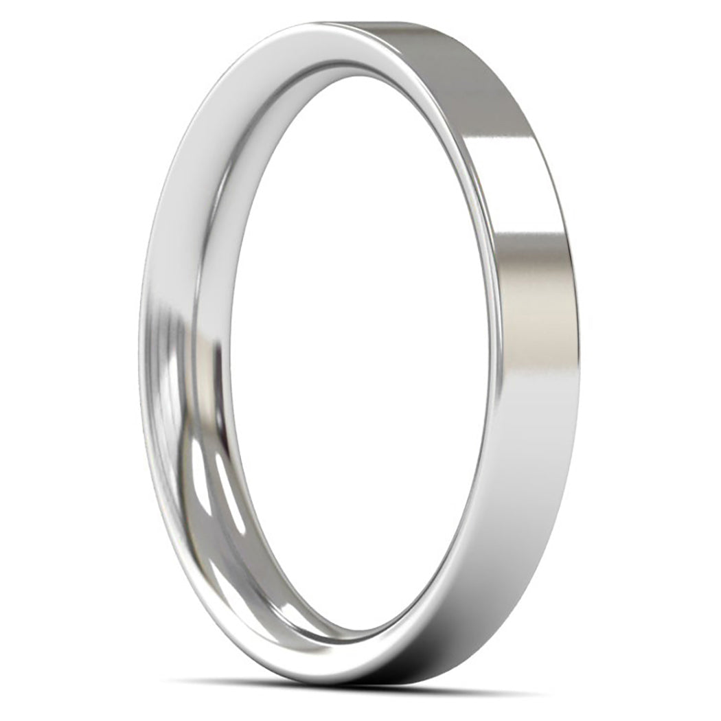 14ct White Fairtrade Gold 3mm Medium Weight Flat Court Wedding Ring