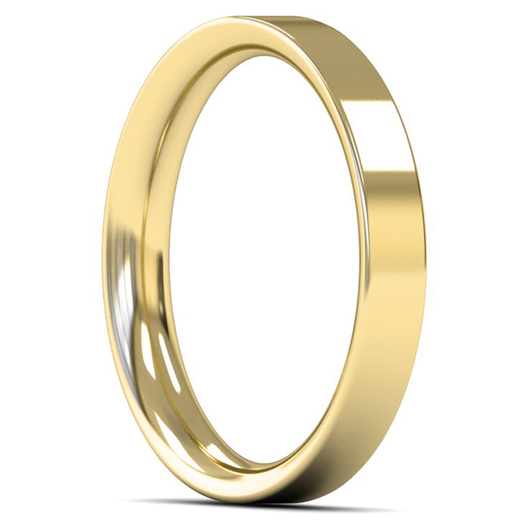 14ct Yellow Fairtrade Gold 3mm Medium Weight Flat Court Wedding Ring