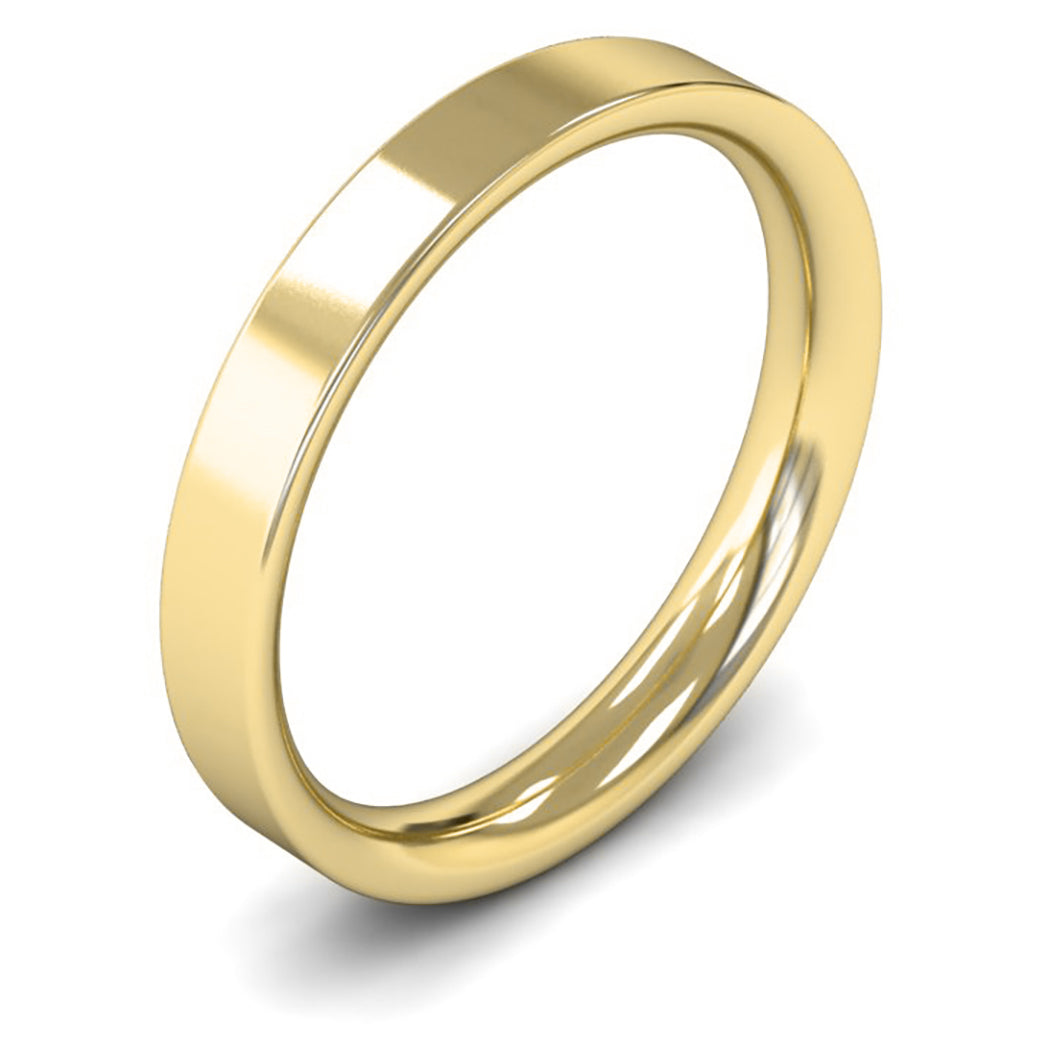 14ct Yellow Fairtrade Gold 3mm Medium Weight Flat Court Wedding Ring