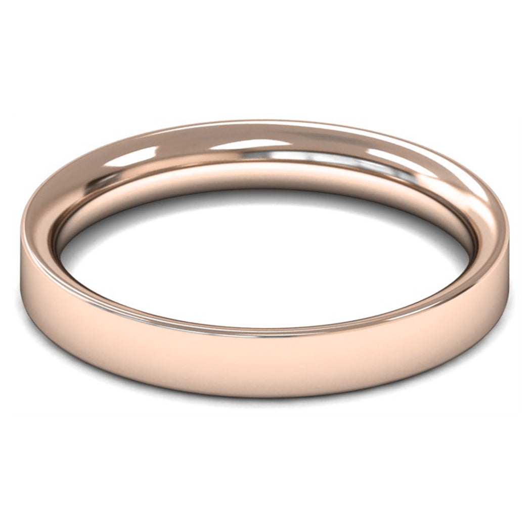 18ct Rose Fairtrade Gold 3mm Medium Weight Flat Court Wedding Ring