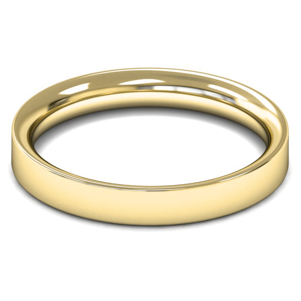 18ct Yellow Fairtrade Gold 3mm Medium Weight Flat Court Wedding Ring