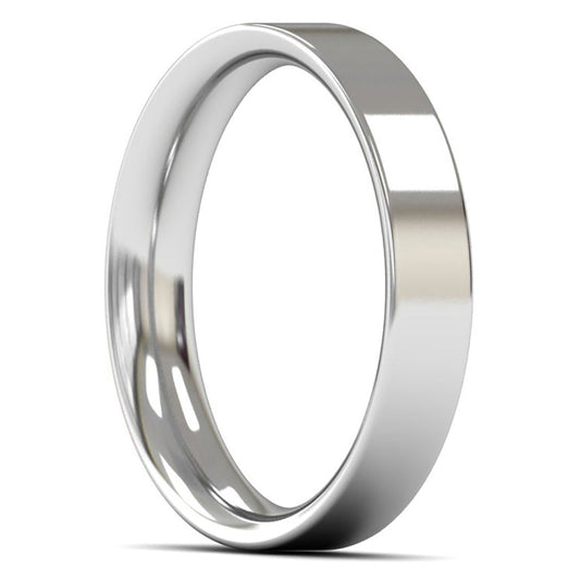 18ct White Fairtrade Gold 4mm Medium Weight Flat Court Wedding Ring