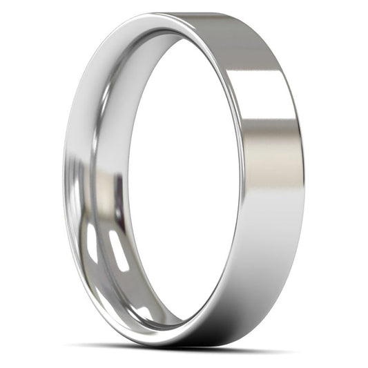 14ct White Fairtrade Gold 5mm Medium Weight Flat Court Wedding Ring