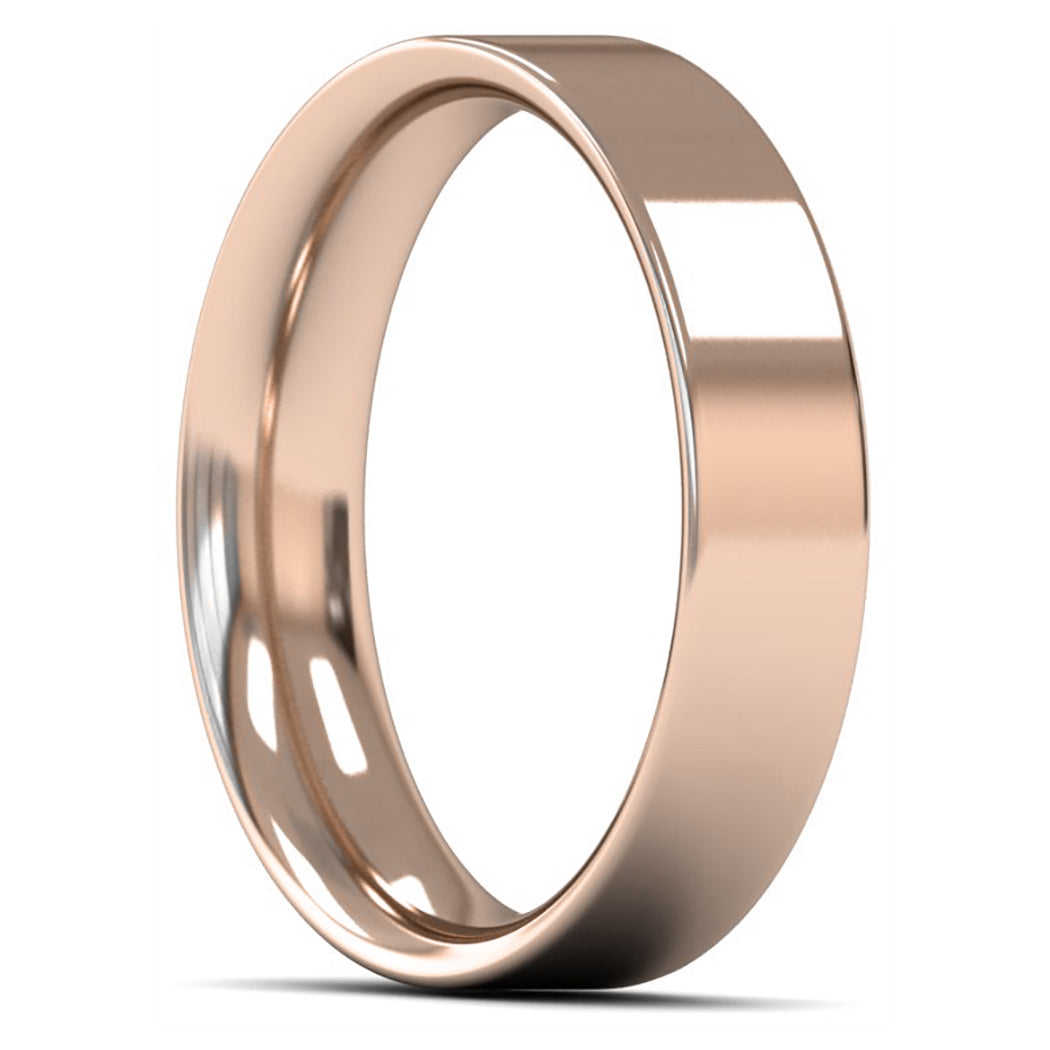 18ct Rose Fairtrade Gold 5mm Medium Weight Flat Court Wedding Ring