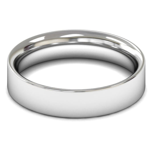18ct White Fairtrade Gold 5mm Medium Weight Flat Court Wedding Ring