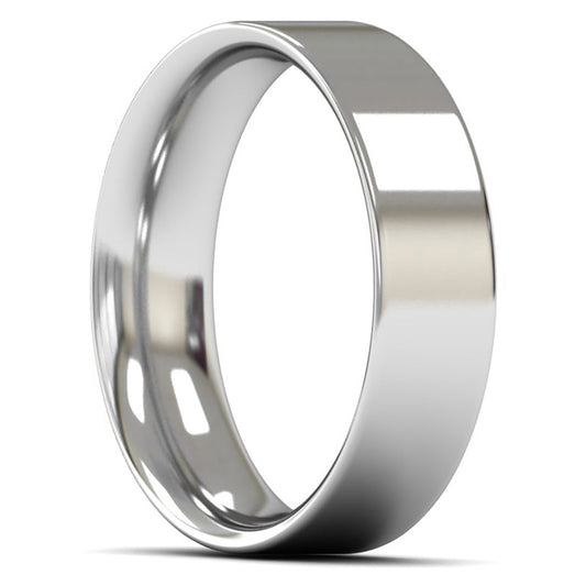14ct White Fairtrade Gold 6mm Medium Weight Flat Court Wedding Ring