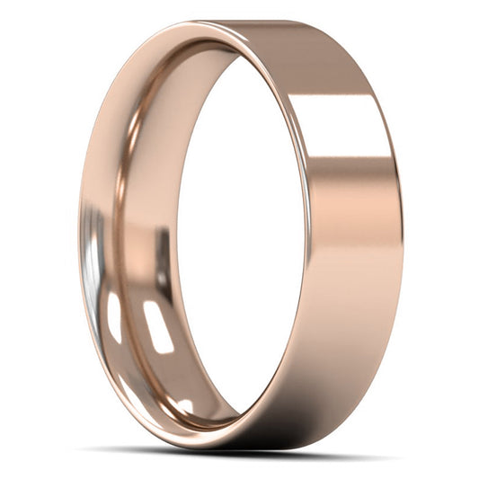 18ct Rose Gold 6mm Medium Weight Flat Court Wedding Ring