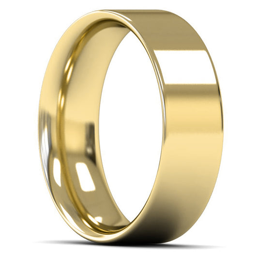 14ct Yellow Fairtrade Gold 7mm Medium Weight Flat Court Wedding Ring