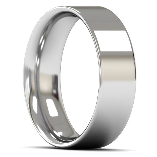 18ct White Fairtrade Gold 7mm Medium Weight Flat Court Wedding Ring