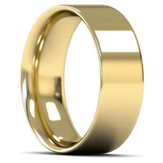 14ct Yellow Fairtrade Gold 8mm Medium Weight Flat Court Wedding Ring