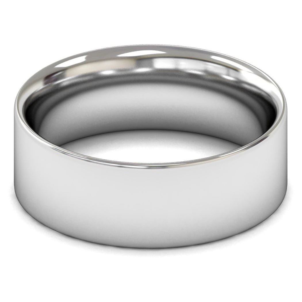18ct White Gold 8mm Medium Weight Flat Court Wedding Ring