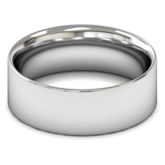 9ct White Gold 8mm Medium Weight Flat Court Wedding Ring