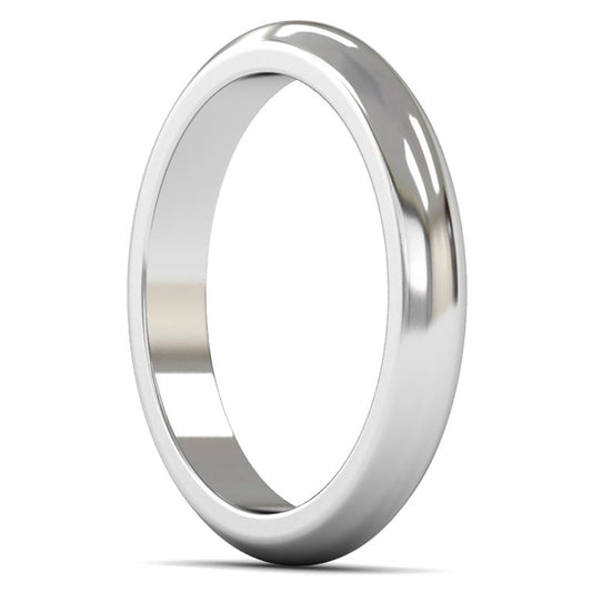 18ct White Fairtrade Gold 3mm Heavy Weight D Shape Wedding Ring