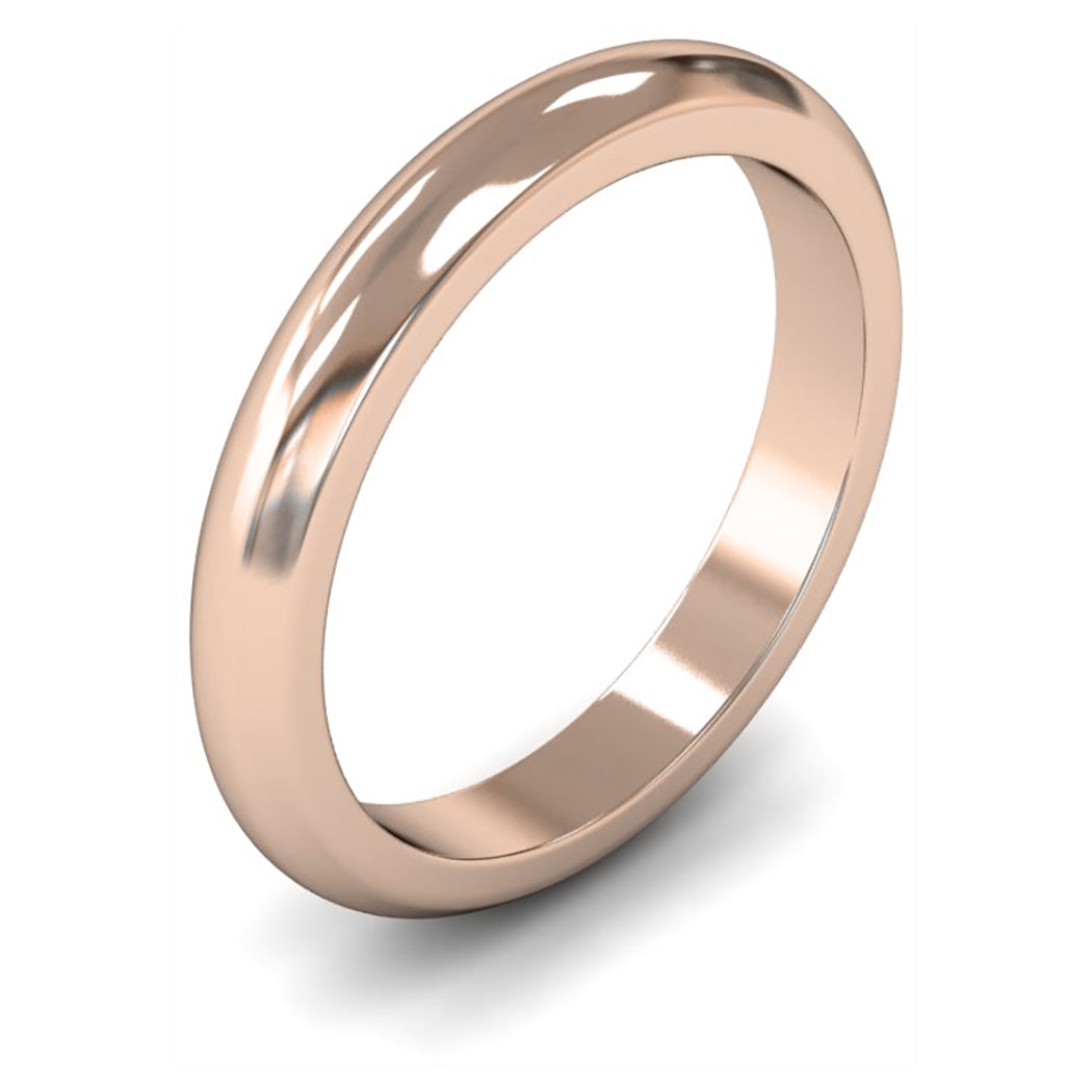 9ct Rose Fairtrade Gold 3mm Heavy Weight D Shape Wedding Ring
