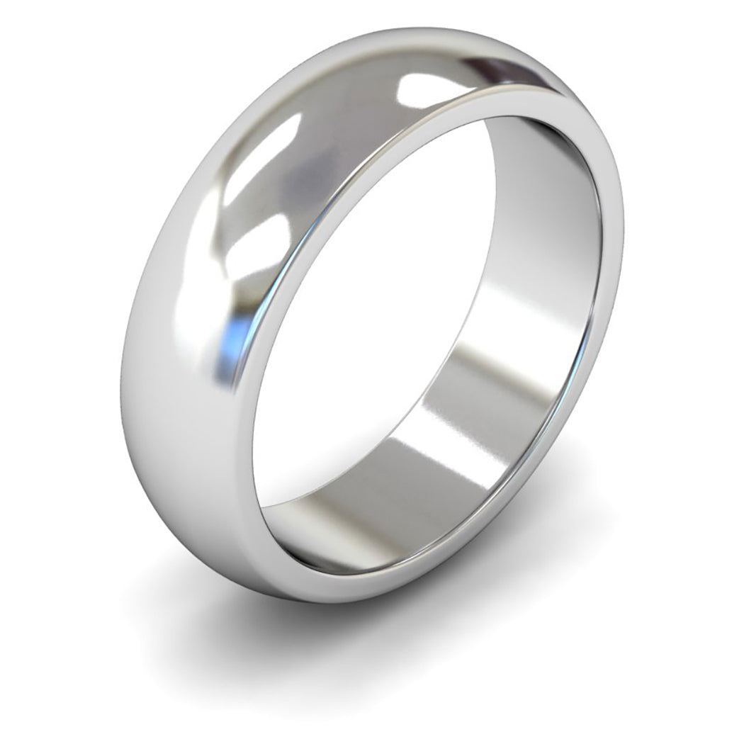14ct White Fairtrade Gold 6mm Heavy Weight D Shape Wedding Ring