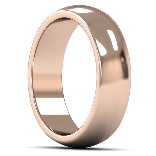 18ct Rose Gold 6mm Heavy Weight D Shape Wedding Ring