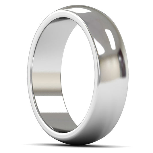 18ct White Gold 6mm Heavy Weight D Shape Wedding Ring