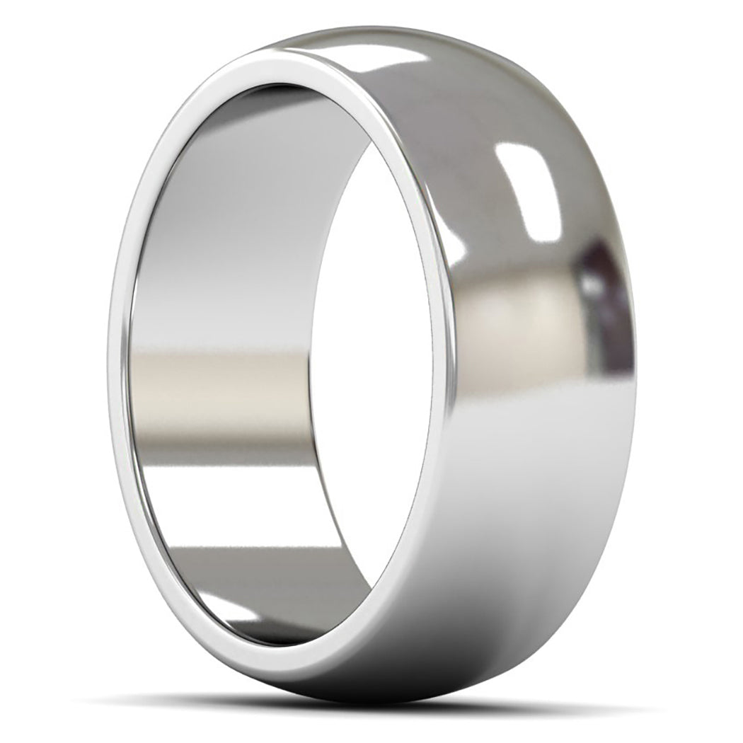 14ct White Fairtrade Gold 8mm Heavy Weight D Shape Wedding Ring