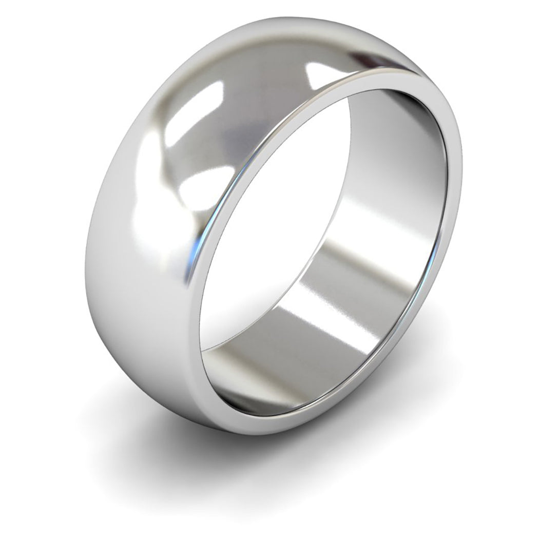 9ct White Fairtrade Gold 8mm Heavy Weight D Shape Wedding Ring
