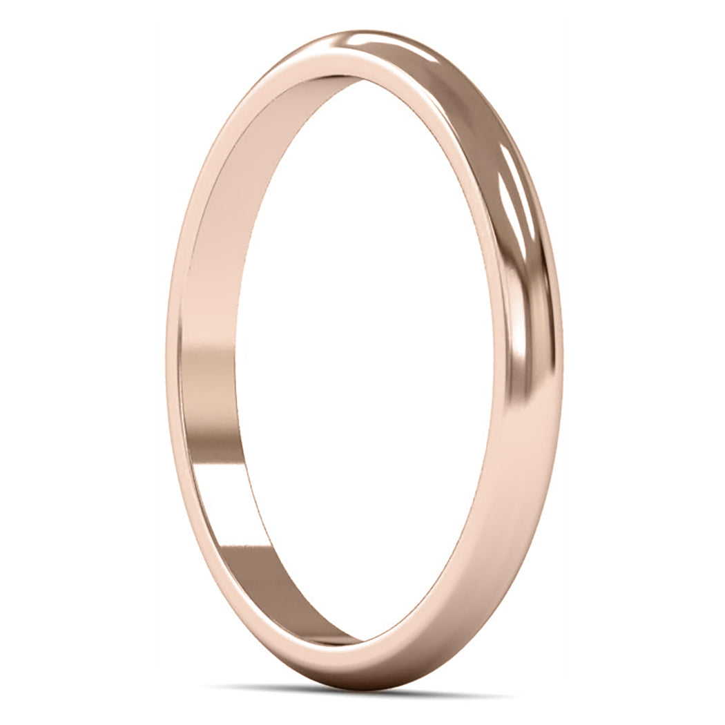 14ct Rose Fairtrade Gold 2mm Light Weight D Shape Wedding Ring
