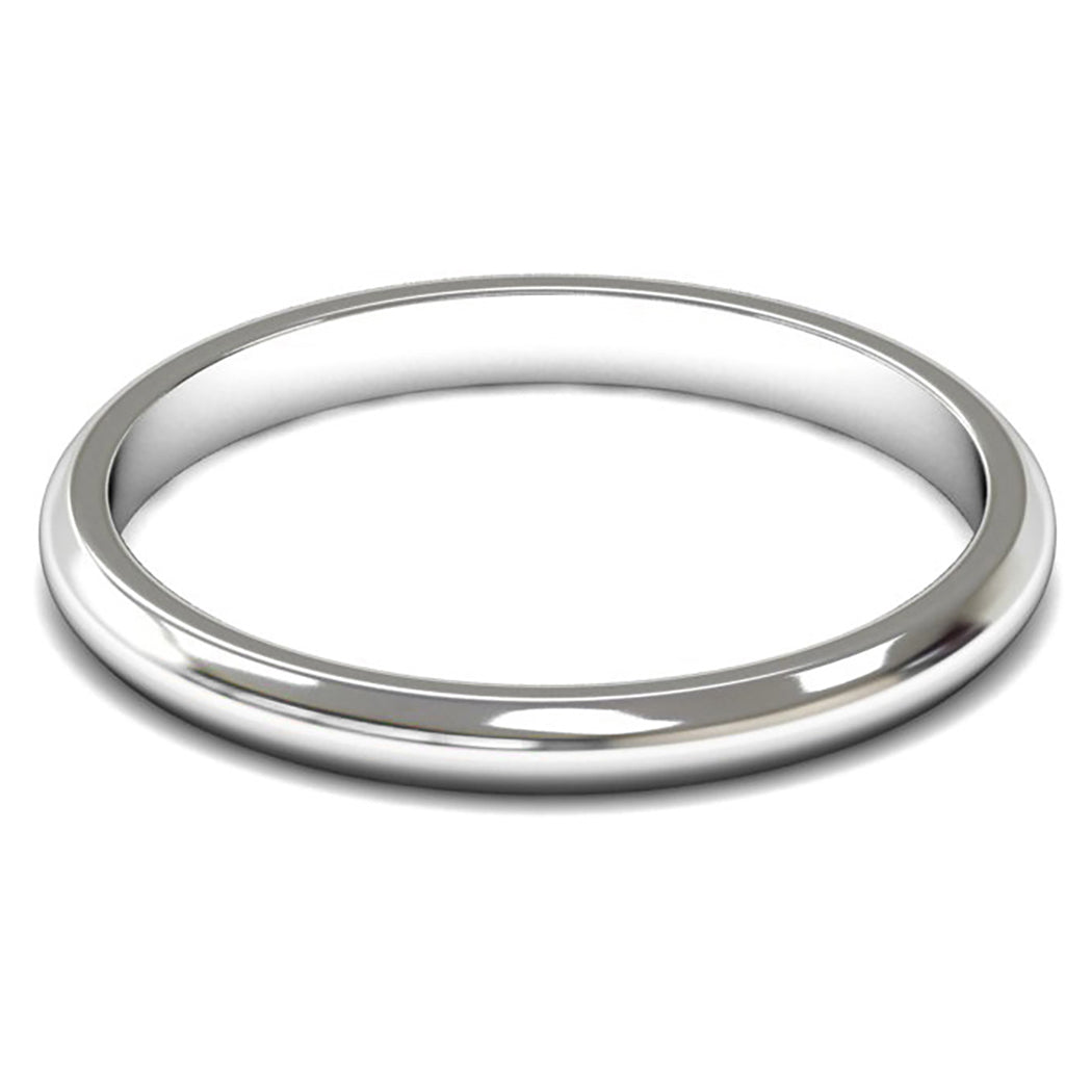 14ct White Fairtrade Gold 2mm Light Weight D Shape Wedding Ring