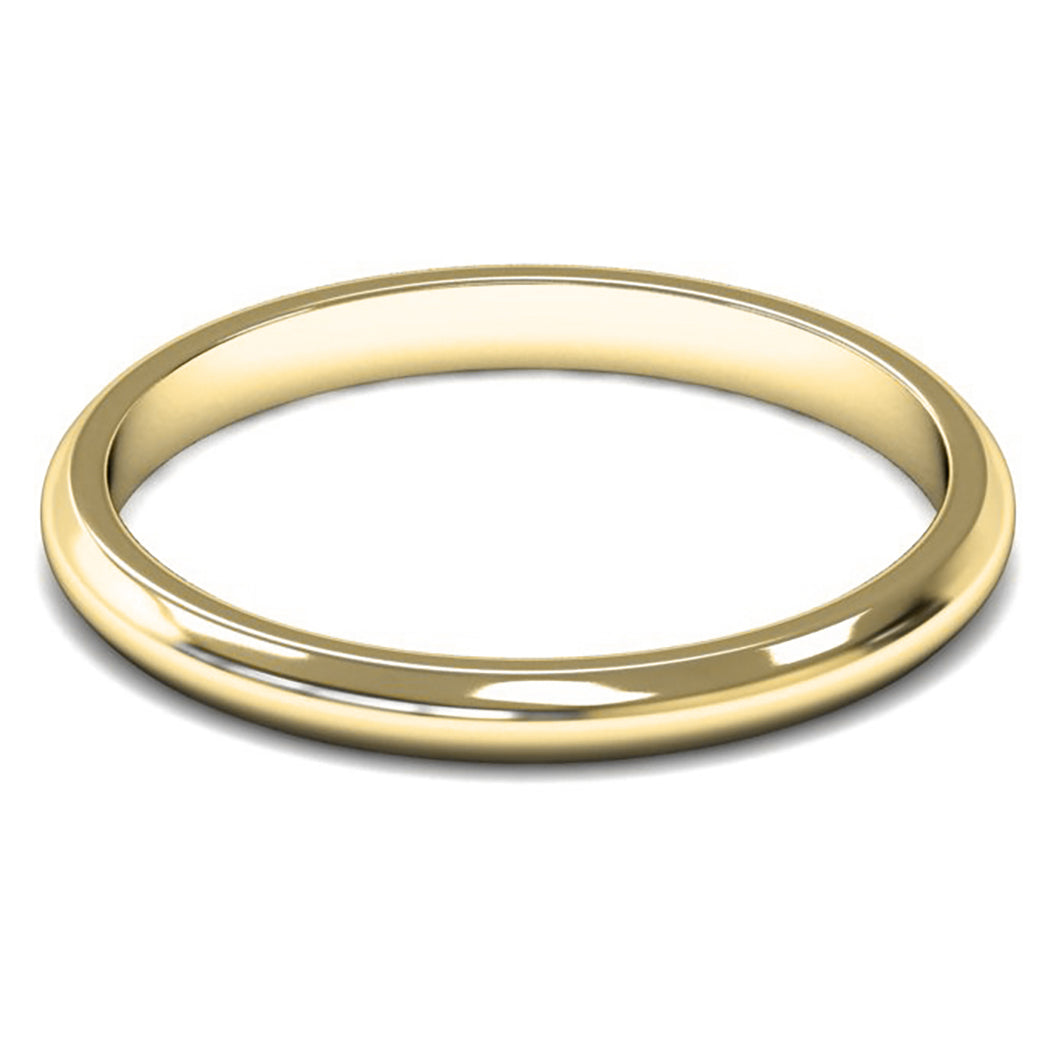 14ct Yellow Gold 2mm Light Weight D Shape Wedding Ring