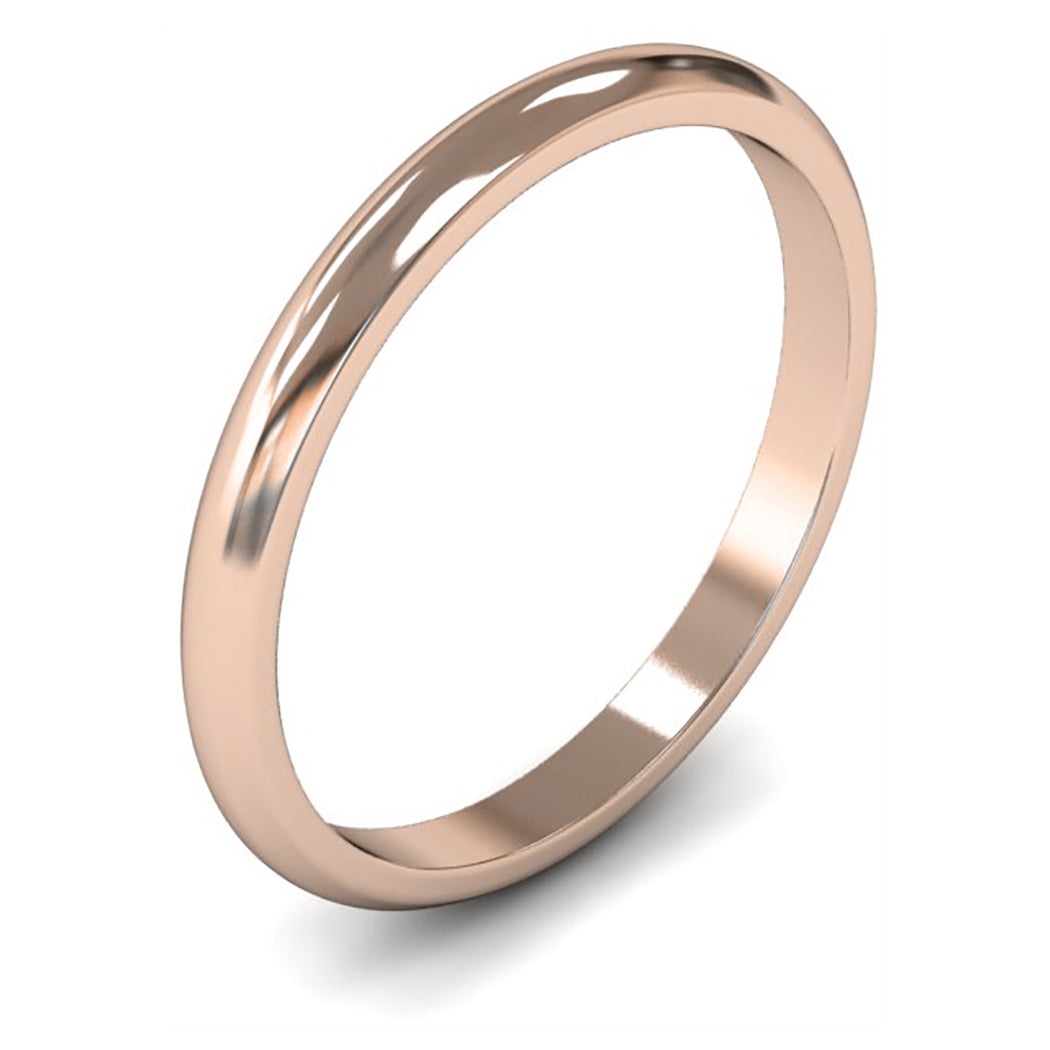 9ct Rose Gold 2mm Light Weight D Shape Wedding Ring