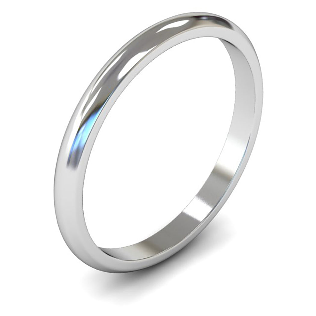 9ct White Fairtrade Gold 2mm Light Weight D Shape Wedding Ring