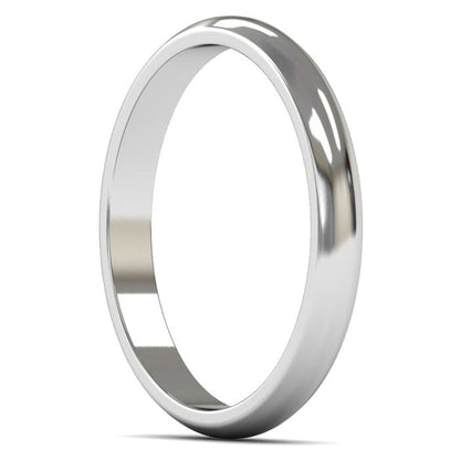 18ct White Gold 2.5mm Light Weight D Shape Wedding Ring